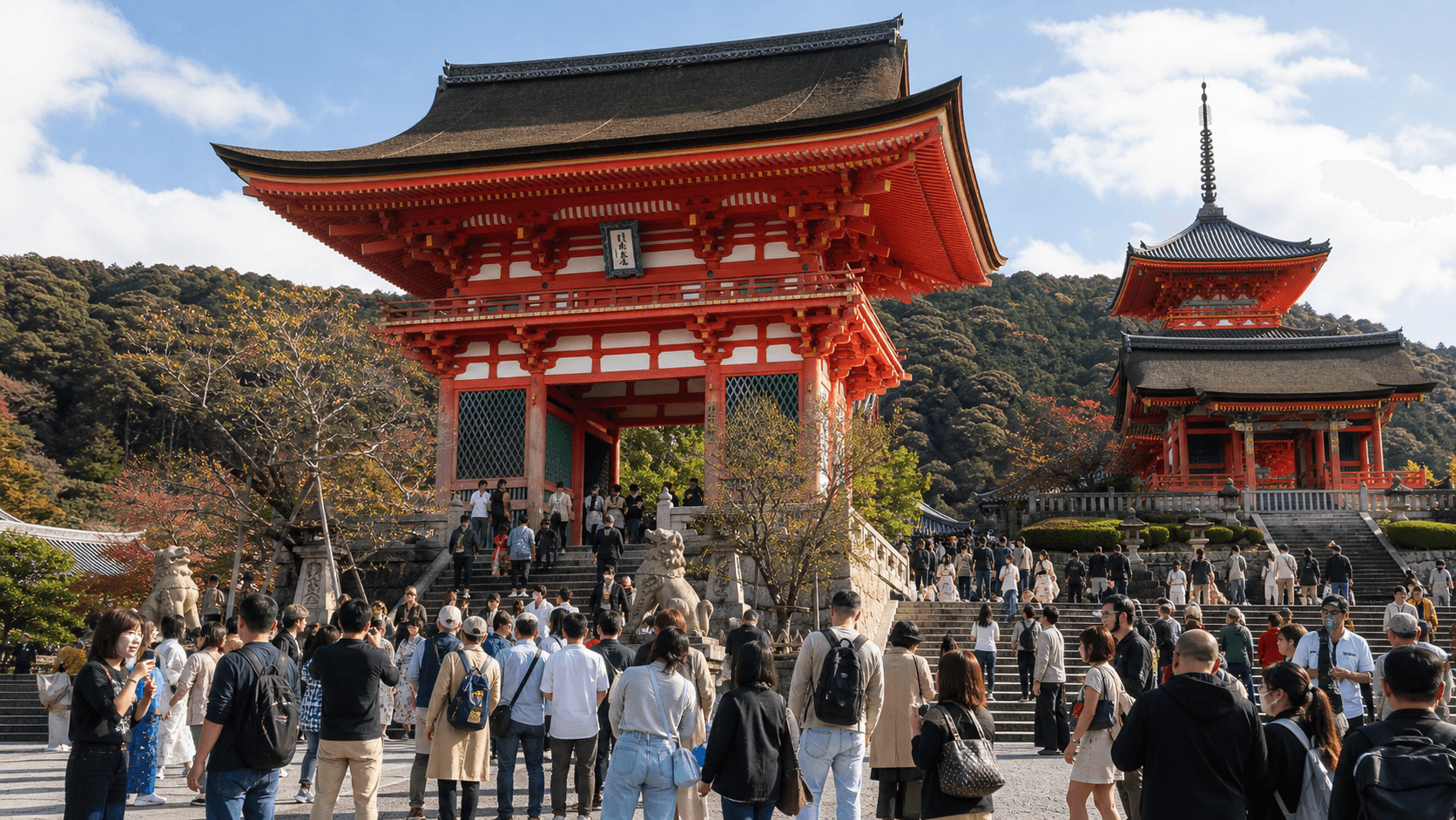 清水寺：仁王门与三重塔的当前写实编辑视觉